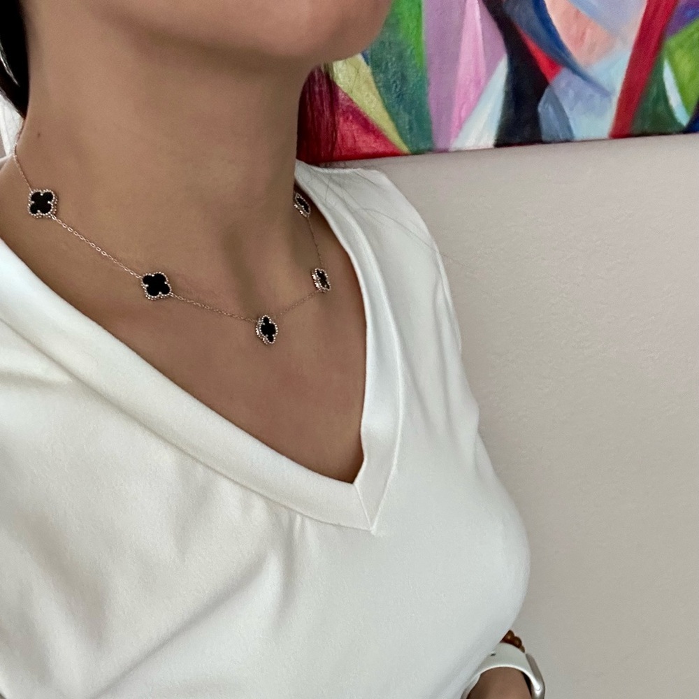 Black Clover Station Necklace 925 -Elegant Women's Jewelry